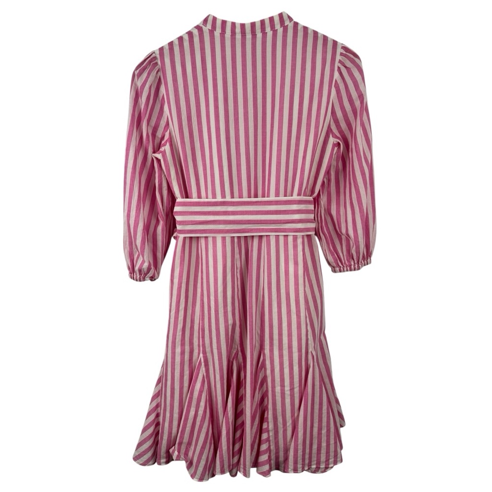 BODEN Puff Sleeve Cotton Pink White Striped Dress Button Down Ruffle Hem SZ 2 - Picture 11 of 16